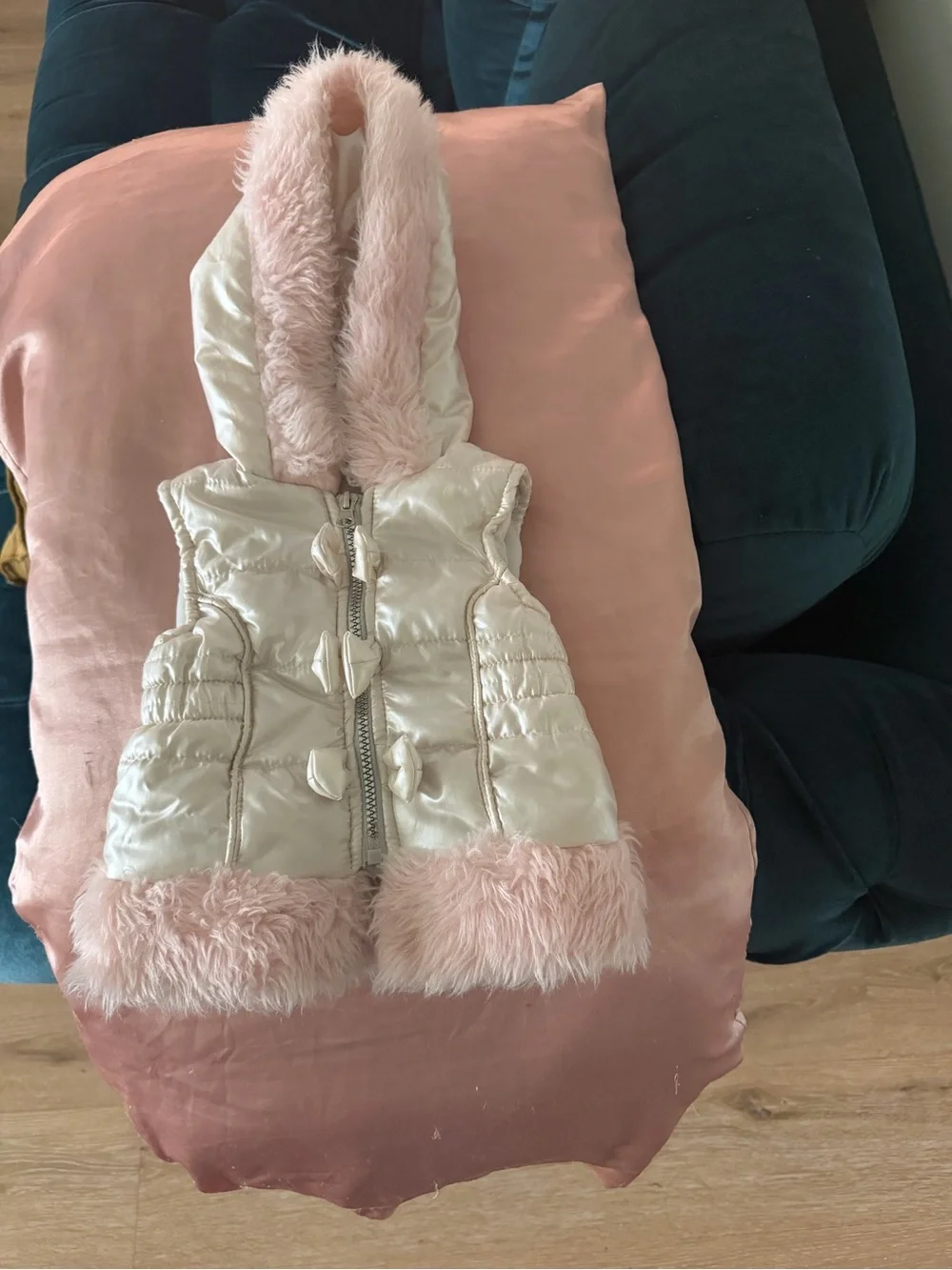 12 months -Baby Girls Pink Faux-Fur Hooded Puffer Vest